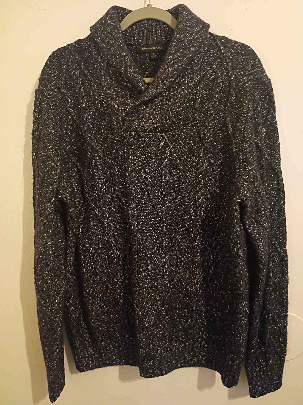 Banana Republic Men's Shawl Collar Cable Knit Sweater - Navy Sz L‎
